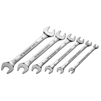 Set of Facom 44 inch open ring wrench sets 44.JU6 in various sizes on a black background.