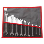 Set of Facom 44-JU8T 44-inch open ring wrench sets in a red and grey tool roll for professional automotive and mechanical work.