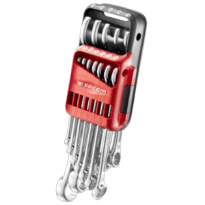 Facom 440 set of metric combination wrenches in portable case, ideal for automotive and mechanical repairs.