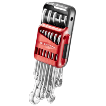 Facom 440 set of metric combination wrenches in portable case, ideal for automotive and mechanical repairs.