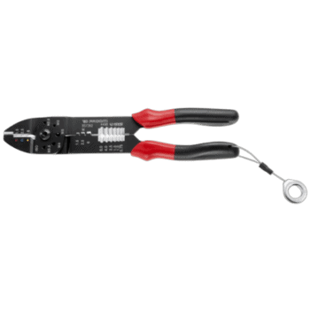 Facom standard crimping pliers for insulated terminals with red and black handles, used for electrical wiring and terminal crimping.