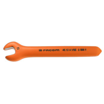 Facom 46.13 AVSE insulated open end wrench in orange with black branding and voltage marking for electrical safety.