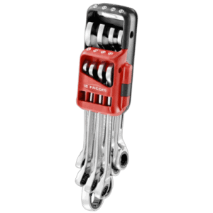 Facom 467B set of metric and inch combination wrenches on portable case, ideal for professional mechanics and DIY enthusiasts.