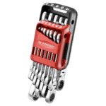 Facom metric hinged ratchet combination wrench set in portable case, ideal for professional automotive and mechanical work.