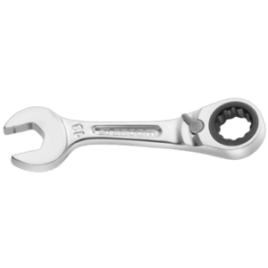 Facom combination wrench with open and ring ends, silver finish, ergonomic design, suitable for professional toolkits.