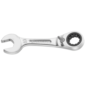 Facom combination wrench with open and ring ends, silver finish, ergonomic design, suitable for professional toolkits.