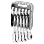 Facom short ratchet combination wrench set in a portable case, ideal for automotive and mechanical repairs.