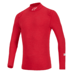Red Alpinestars ZX Evo V3 Race Top Long Sleeve for motorcycle racing, featuring high-performance fabric and protective shoulder details.