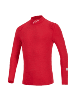 Red Alpinestars ZX Evo V3 Race Top Long Sleeve for motorcycle racing, featuring high-performance fabric and protective shoulder details.