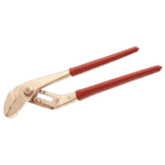 Non sparking multigrip pliers with red handles, ideal for safe electrical work and hazardous environments.