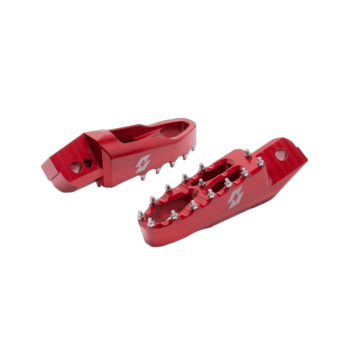 Red Grand Prix Racewear footrest with metal studs for motorcycle racing, designed for safety and grip.