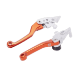 Orange and silver motorcycle brake and clutch levers for racing bikes from Grand Prix Racewear.
