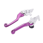 Purple motorcycle brake and clutch levers from Grand Prix Racewear, designed for high-performance racing bikes.