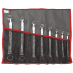 Set of metric offset-ring wrench sets 55A.JD8T displayed in a roll-up pouch for professional automotive and mechanical use.