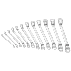 Set of Facom 55A metric offset-ring wrench sets in various sizes on a black background.