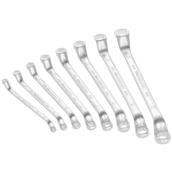 Set of Facom 55A metric offset-ring wrench sets in various sizes on a black background.
