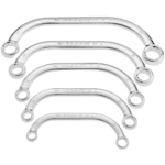 Set of five metric half-moon offset-ring wrenches in various sizes for automotive and mechanical use.