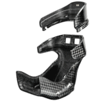 Carbon fibre Grand Prix racewear helmet shell with checkered pattern accents, designed for high-performance motorsport safety.