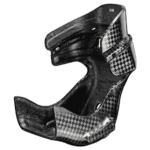 High-performance racing helmet made from lightweight carbon fibre with checkered pattern design for motorsport safety.