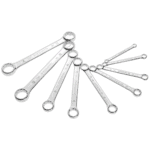 Set of Facom 59.JE12 metric straight offset-ring wrenches with sizes from 8mm to 24mm, displayed on a black background.