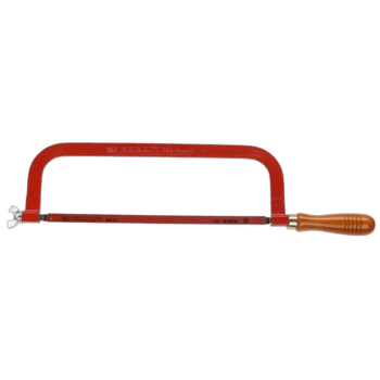 Facom hacksaw with red frame and wooden handle, ideal for precise cutting tasks in workshops.