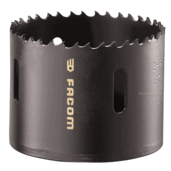 Facom variable pitch holesaw for precise cutting, featuring durable black construction and sharp teeth for efficient drilling.