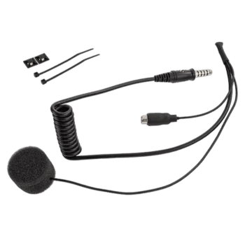 Radio helmet microphone kit for full face helmets with noise-cancelling microphone and connecting cables. Ideal for motorsport communication and racing safety.