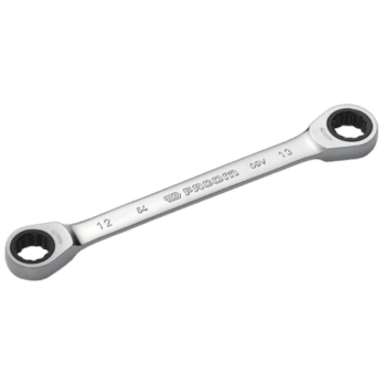 Facom metric straight ratchet ring wrench with 12mm to 19mm sizes, made of durable chrome vanadium steel.