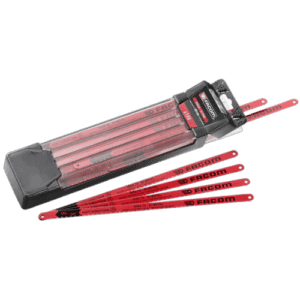Facom cobalt steel bimetal saw blades in a plastic case, ideal for professional cutting tasks.