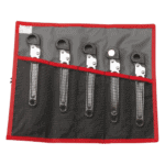 Set of Facom 70A metric ratchet flare-nut wrenches in a red and black roll-up pouch for automotive and mechanical use.