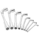 Set of Facom 76.JN8 metric angled socket wrench sets in various sizes on a black background.