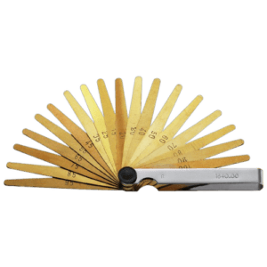 Facom anti-magnetic metric feeler gauges with multiple blades in a fan arrangement for precise measurement.