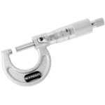 Facom exterior friction micrometer with 1/100th mm accuracy, silver finish, and adjustable spindle for precise measurements.