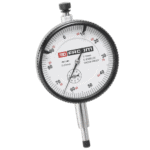 Facom dial gauge with 0-10mm measurement range, precision 1/100th mm, shock-proof design, and 6 jewel bearings for accurate measurements.