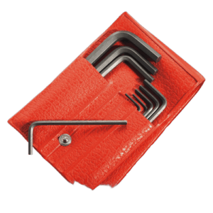 Set of hexagon keys in a red roll, ideal for precision mechanical work and tool storage.