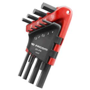 Facom set of hexagon keys in a red and black wallet with sizes 1.5mm to 10mm, ideal for precision mechanical work.