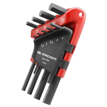 Facom set of hexagon keys in a red and black wallet with sizes 1.5mm to 10mm, ideal for precision mechanical work.