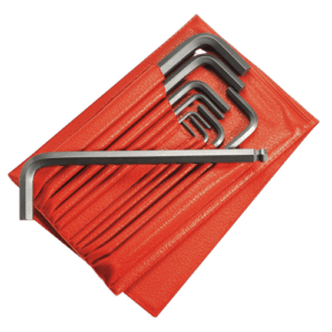 Set of hexagon keys in a red roll, ideal for precision mechanical work and repairs.