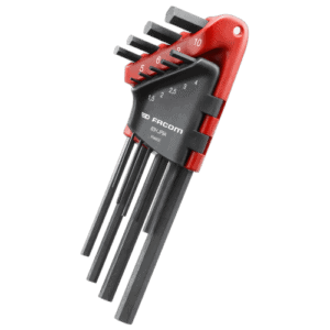 Facom set of hexagon keys in a red and black wallet, ideal for precision mechanical work and tool storage.