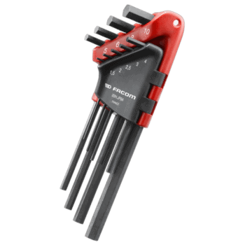Facom set of hexagon keys in a red and black wallet, ideal for precision mechanical work and tool storage.
