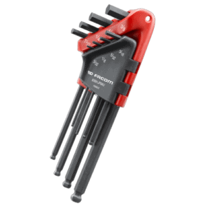 Facom set of hexagon keys in a red and black wallet with sizes marked on each key for precise tightening and loosening.