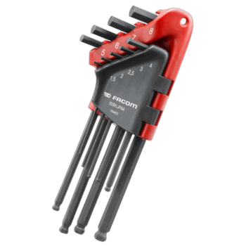 Facom set of hexagon keys in a red and black wallet with sizes from 1.5mm to 8mm, ideal for precision mechanical work.