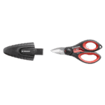 Facom heavy duty scissors with ergonomic handles and sharp blades on a black background.