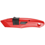 Facom safety knife with retractable blade, red handle, and black grip for secure cutting safety.