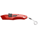 Facom safety knife with retractable blade, red handle, and ring pull for safety and precision cutting.