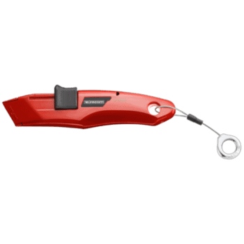 Facom safety knife with retractable blade, red handle, and ring pull for safety and precision cutting.