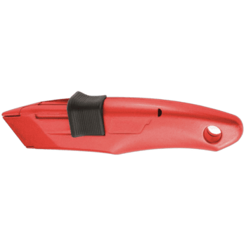 Facom safety knife with red handle and black grip, designed for industrial safety and precision cutting.