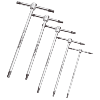 Set of five Facom T spinner hexagon keys in sizes 3, 4, 5, 6, and 8mm, displayed against a black background.