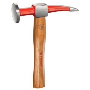 Grand Prix Racewear hammer with round domed face and curved pein, featuring a wooden handle and red and silver head.