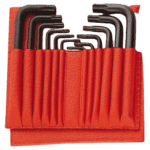 Set of Torx keys in a red roll, ideal for automotive and mechanical repairs, featuring various sizes for versatile use.